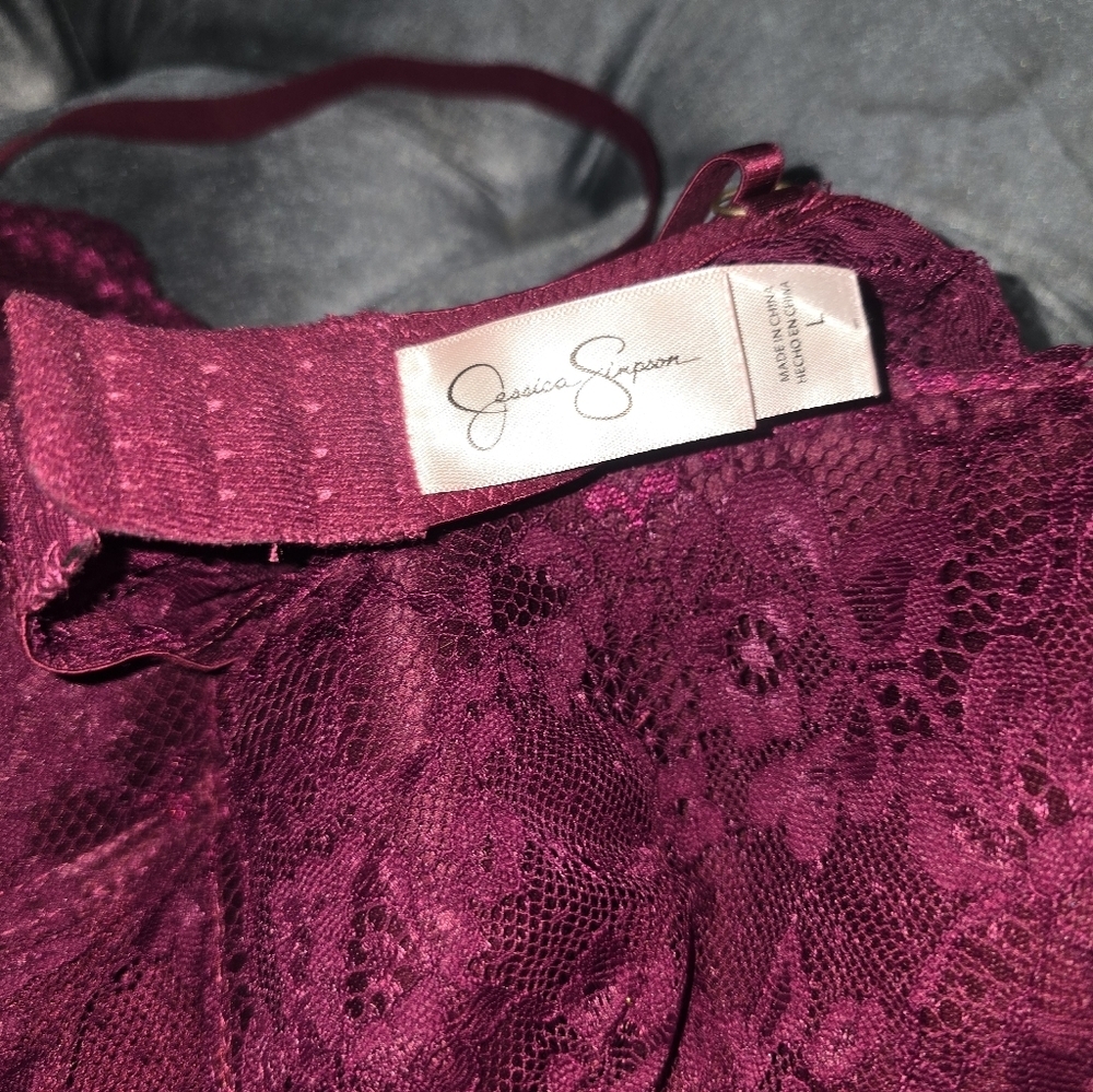 Jessica Simpson Lace Chemise in Deep Burgundy - Picture 2 of 2